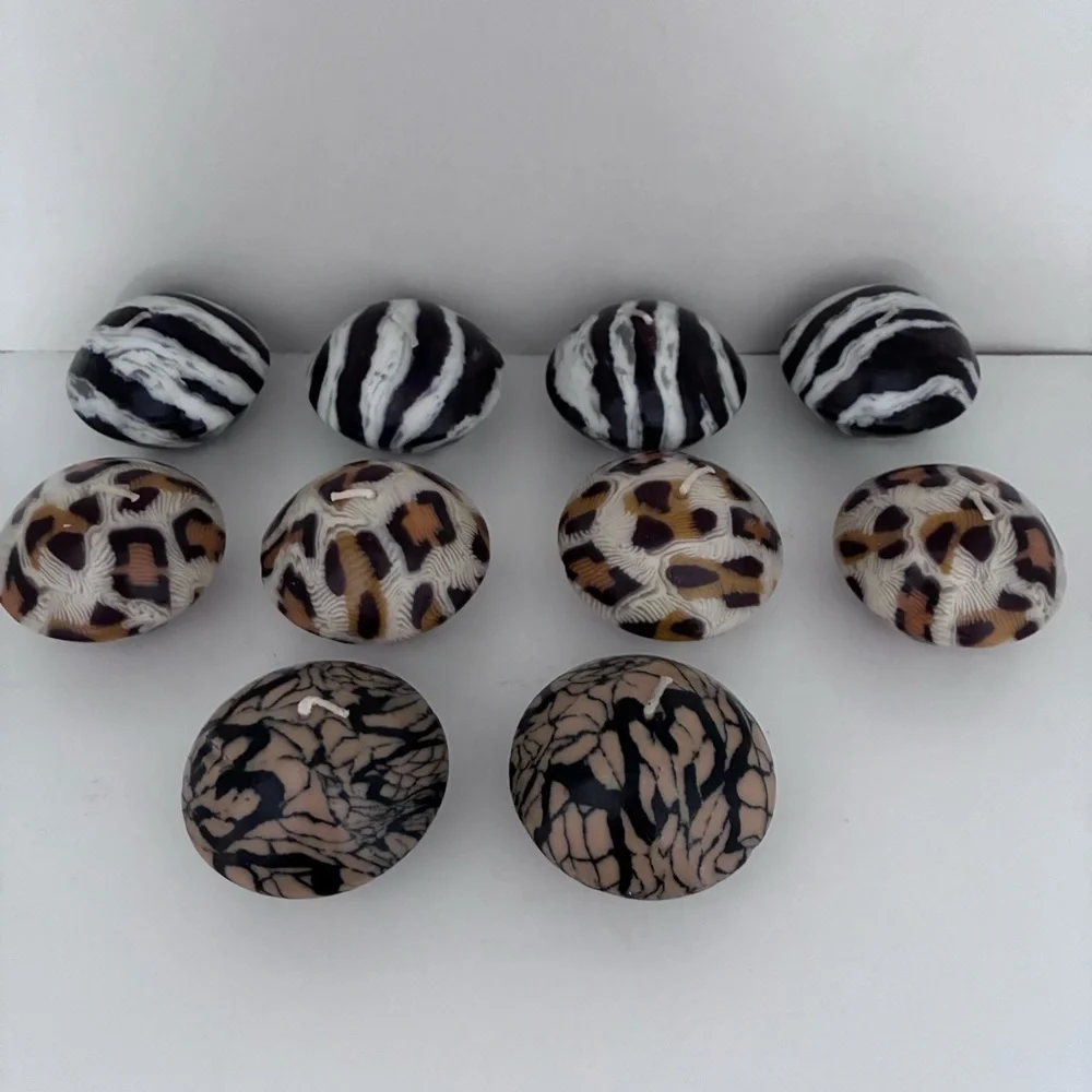UNSCENTED Animal Print Candles  Shape: “mini-dome/mushroom” Total 10 candles